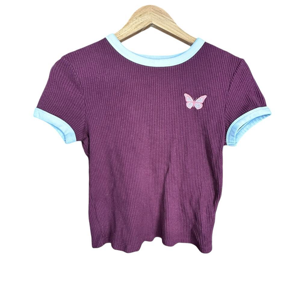 SO | Vintage Y2K babydoll stretchy maroon crop t with butterflies | SIZE LARGE